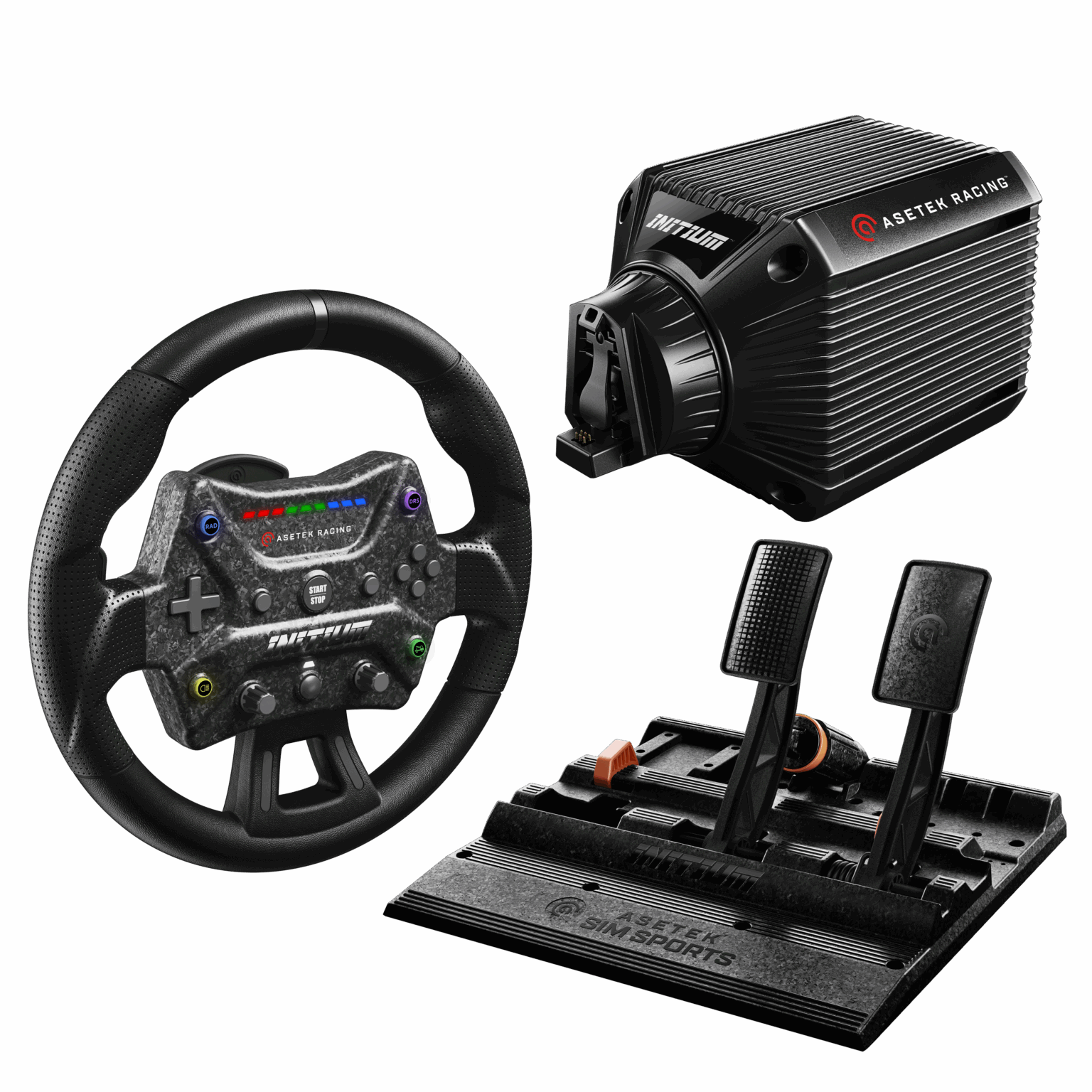 Asetek Racing Initium sim racing bundle with wheelbase, steering wheel and pedals