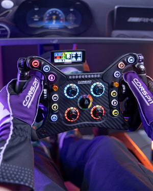 Conspit 280FR on a sim rig with a CSD Nano display above the wheel