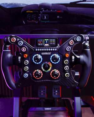 Conspit 280FR mounted on a sim rig in front of the pedals